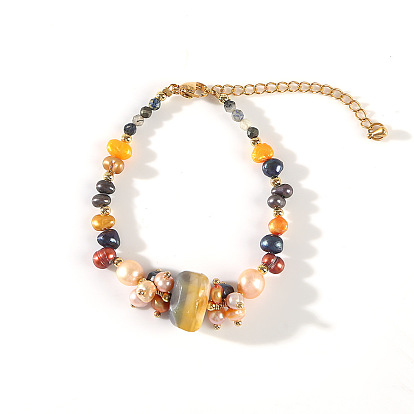 Браслеты из латуни, пресноводного жемчуга и турмалина для женщин, самородки