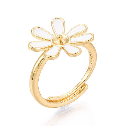 Цветочная латунная эмаль регулируемые кольца, для полуполых бусин , реальный 18 k позолоченный