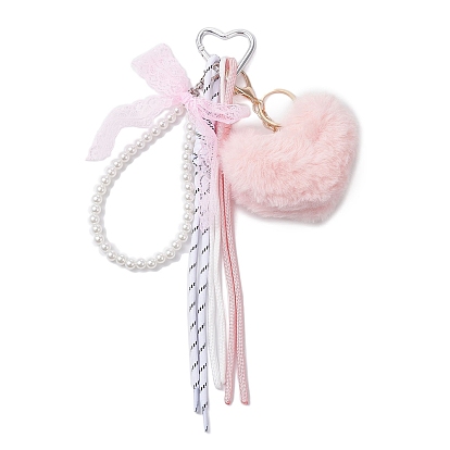 Подвесные украшения из искусственного жемчуга в виде плюшевого сердца, полиэстеровых веревок и АБС-пластика, с алюминиевыми застежками в форме сердца