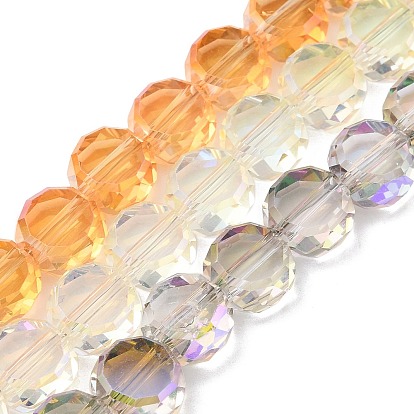 Стеклянные бусины с гальваническим покрытием , плоско-круглые, половина рианбоу покрытый пластиной, граненые