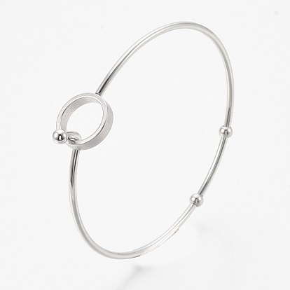 304 Stainless Steel Bangles, with 201 Stainless Steel Beads, Ring