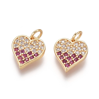 Breloques en laiton zircon cubique micro pavé, avec des anneaux de saut, cœur