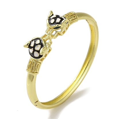 Brass Pave Green Cubic Zirconia Leopard Hinged Bangle for Women, with Black Enamel