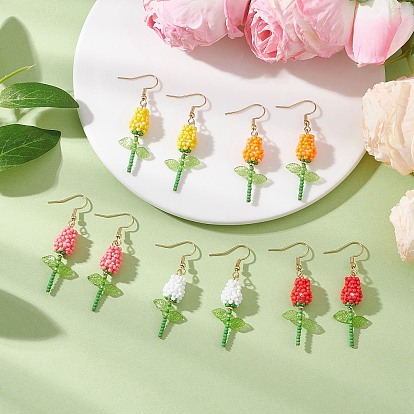 Серьги-подвески в виде цветка из нержавеющей стали и стекла, с перламутровыми круглыми бусинами из стекла, окрашенными методом выпекания, и биконусными стеклянными бусинами, имитирующими австрийский хрусталь, с гальваническим покрытием, золотые