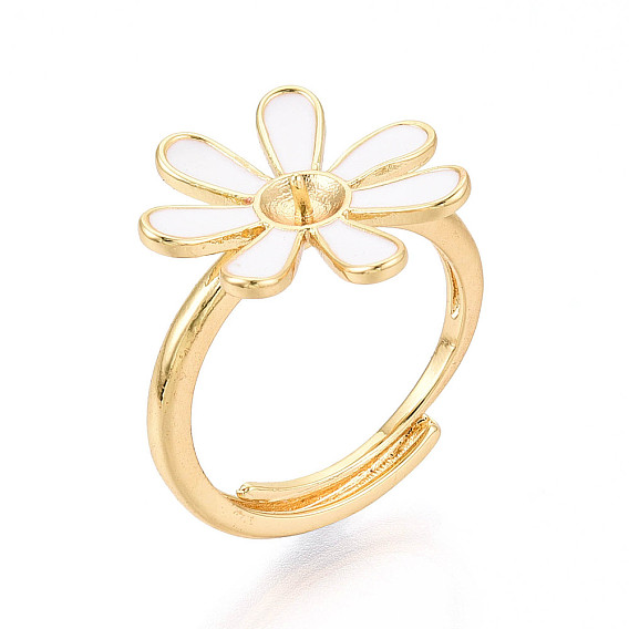 Цветочная латунная эмаль регулируемые кольца, для полуполых бусин , реальный 18 k позолоченный