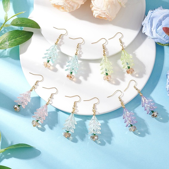 Акриловые серьги-подвески в виде цветка, со стеклянными бусинами и 304 крючками для сережек из нержавеющей стали, золотые