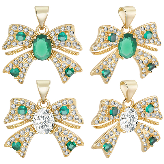 6 шт 2 цвета кулоны из латуни, микропаве, циркония, бантом, стойки покрытие, долговечный, без свинца и без кадмия, реальный 18 k позолоченный