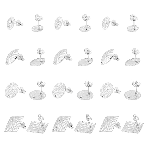 24 шт. 4 стиль круглая овальная ромбическая 304 фурнитура для сережек-гвоздиков из нержавеющей стали, с отверстием, разнообразные