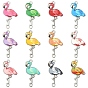 24Pcs 12 Colors Alloy Enamel Links Connectors, Platinum, Flamingo Shaped