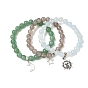 Тибетский стиль звезды и луна и солнце сплав шарм браслеты, с натуральным зеленым авантюрином и серым агатом, кварцевые (окрашенные) бусины