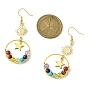 Natural & Synthetic Mixed Gemstone Beaded Dangle Earrings, Golden 304 Stainless Steel Star & Sun Long Drop Earrings