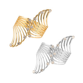 Bold Winged Metal Bangle with Sparkling Diamonds and Feather Cutouts