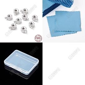 6 piezas 925 cuentas engarzadas de plata esterlina, perlas espaciadoras sueltas, encantos de engarzado de tapón, plano y redondo