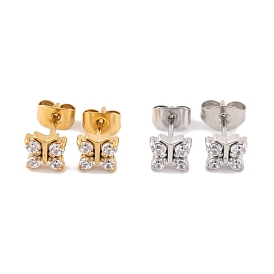 Butterfly 304 Stainless Steel Micro Pave Cubic Zirconia Stud Earrings for Women