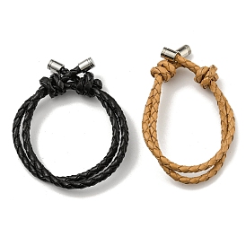Adjustable Leather Cords Braided Double Layer Multi-strand Bracelets, with Alloy Cord Ends