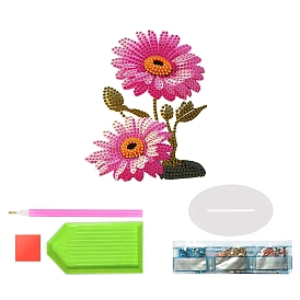 DIY Flower Diamond Painting Kit, Including Acrylic Rhinestones Bag, Diamond Sticky Pen, Tray Plate, Oval Base, Glue Clay and Canvas