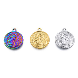 201 Stainless Steel Pendants, Flat Round with Human