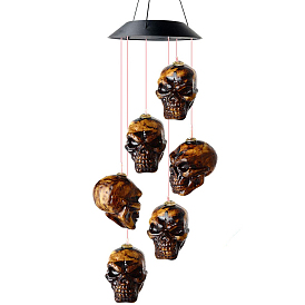 LED Solar Powered Wind Chimes, Halloween Theme Plastic Pendant Decorations, Skull