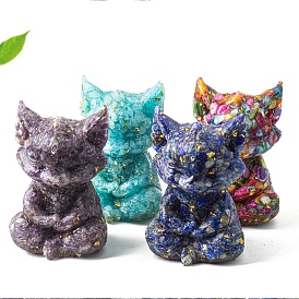 Resin Carved Meditation Fox Statue Home Decoration, Gemstone insdie Feng Shui Figurines