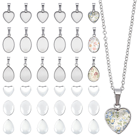 30шт 3 стили 304 настройки подвески из нержавеющей стали кабошон, с 30 стеклянными кабошонами