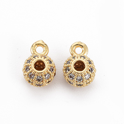 Brass Clear Cubic Zirconia Tube Bails, Loop Bails, Nickel Free, Round