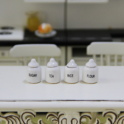 Porcelain Miniature Spice Jar Ornaments, Micro Landscape Garden Dollhouse Accessories, Pretending Prop Decorations