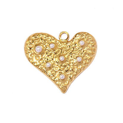 Текстурированные 304 подвески из нержавеющей стали и АБС-пластика с имитацией жемчуга, шарма сердца, реальный 18 k позолоченный, ионное покрытие (ip), долговечный