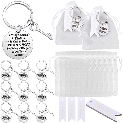 12pcs porte-clés en acier inoxydable, rond plat avec motif de mot, 12 sacs-cadeaux en organza avec cordon de serrage, fête de mariage sacs-cadeaux de faveur de noël, 12 étiquettes-cadeaux en papier pcs