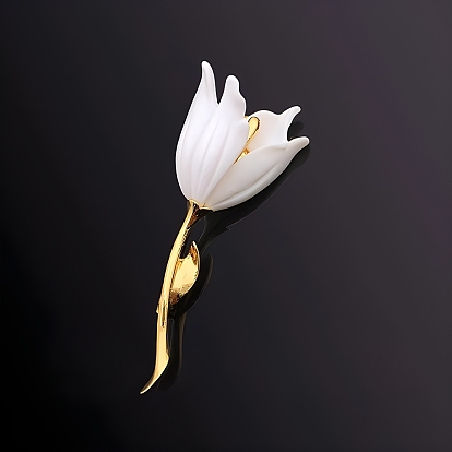 White Champaca Alloy Resin Brooch for Backpack Clothes