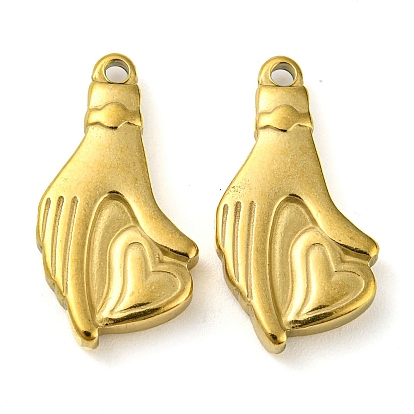 Ion Plating(IP) 304 Stainless Steel Pendants, Hand with Heart Charm