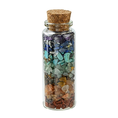 Glass Wishing Bottle Decoration, Chakra Healing Bottles, Wicca Gem Stones Balancing, with Synthetic & Natural Mixed Gemstone Beads Drift Chips inside