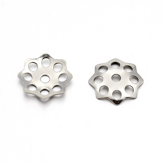 Couleur originale 304 en acier inoxydable bouchons fleur de perles, 10x1.5mm, Trou: 1.5mm