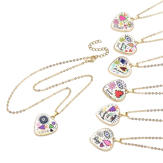 7 шт. ожерелье из сплава с подвесками и печатью, колье с цепочкой из латуни, сердце с сглаза