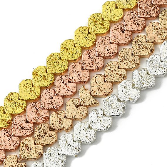 Electroplated Natural Lava Rock Beads Strands, Heart