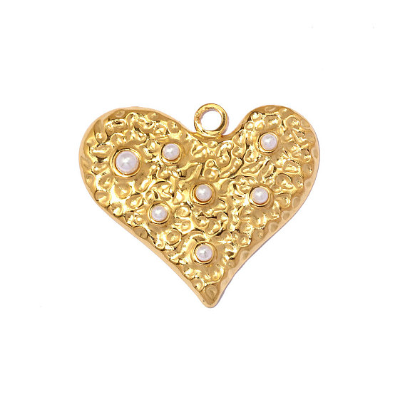 Текстурированные 304 подвески из нержавеющей стали и АБС-пластика с имитацией жемчуга, шарма сердца, реальный 18 k позолоченный, ионное покрытие (ip), долговечный