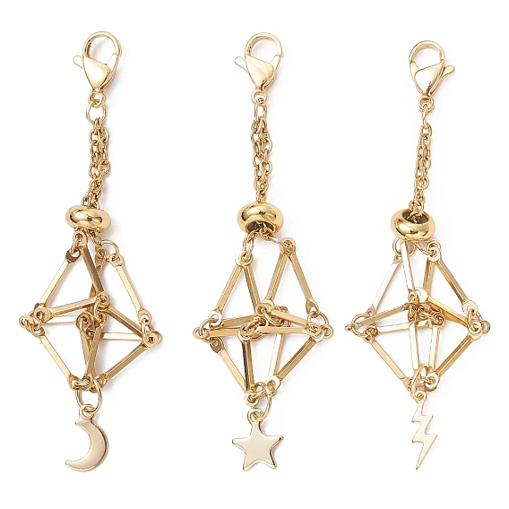 3 шт. болт с подсветкой в виде луны и звезд 304 мешочек из нержавеющей стали с пустым держателем для камня, подвесное украшение, с 201 результатами из нержавеющей стали и латуни