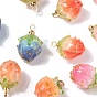 10Pcs 5 Colors Handmade Flower Pendants, with Brass Peg Bails and Glass Micro Beads, Bud, Golden