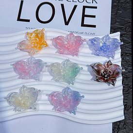 Кабошоны из светящейся непрозрачной смолы, цветок, с блеском порошок, светится в темноте