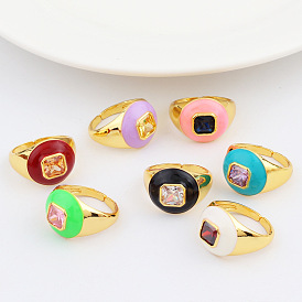 Colorful Vintage Oil Drop Ring with Rhinestone for Women's Fashion Jewelry