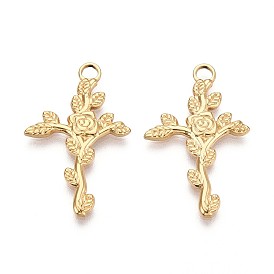 Ионное покрытие (ip) 201 подвески из нержавеющей стали, крест с цветком