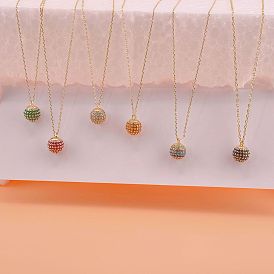 Женские кулоны с круглыми сферами из латуни с микропаве из кубических цирконий, золотые