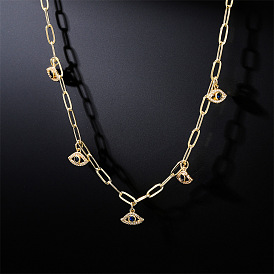 Gold Plated Devil Eye Pendant Necklace for Women - European and American Style Copper Jewelry