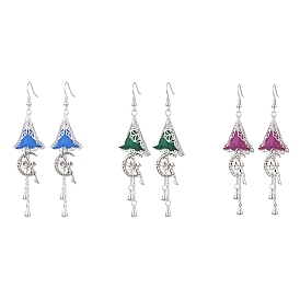 3 Pairs Alloy & Brass & Acrylic Dangle Earrings, Fairy & Flower Long Drop Earrings