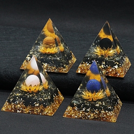 Orgonite Pyramid Resin Energy Generators, Reiki Natural Gemstone Chips Inside for Home Office Desk Decoration