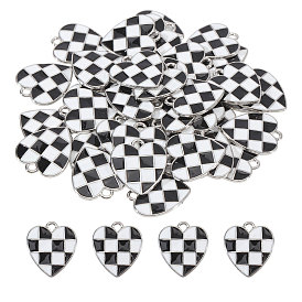 40 шт. Подвески из сплава эмали, сердце с подвесками в клетку, платина