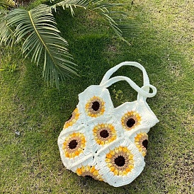 DIY Sunflower Pattern Handbag Knitting Beginner Kits, including Polyester Chunky Yarn, Crochet Needle, Instruction