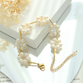 French Jewelry Freshwater Pearl Flower Pendant Bracelet - Unique Design, Pendant Necklace, Wholesale.