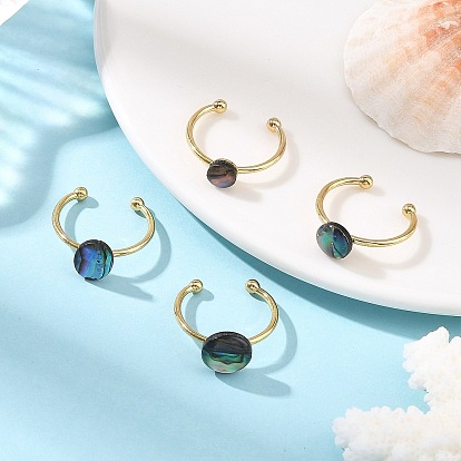304 Stainless Steel Acrylic Cuff Open Rings, Flat Round or Oval, with Natural Paua Shell, Golden