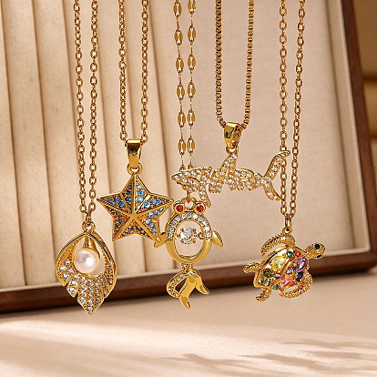 Ocean Brass Pave Cubic Zirconia Pendant Necklaces