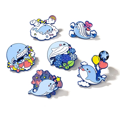 Blue Whale with Balloon/Heart/Cloud Enamel Pins, Alloy Brooch for Backpack Clothes